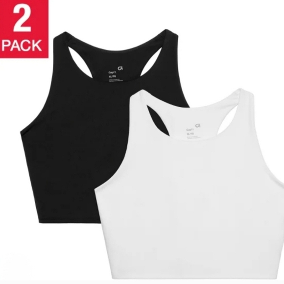 Gap Fit Set Of 2 Tank Bras White Black Sports Bra Size Large Activewear Top - Picture 13 of 13